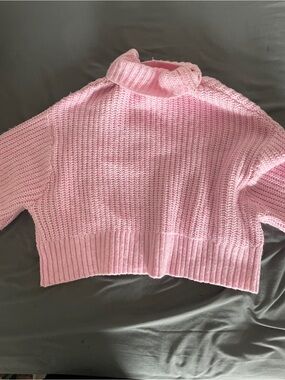H&M Pink Cropped Turtleneck Sweater